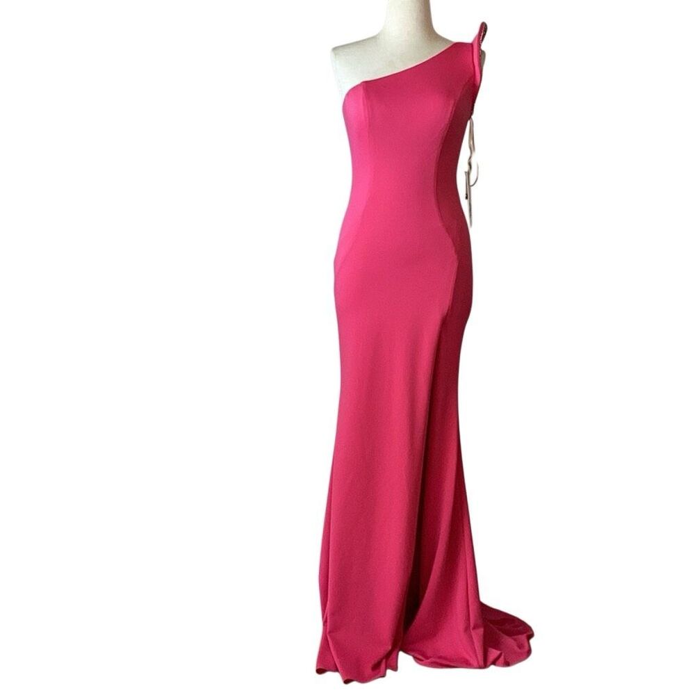 NWT Jovani Pink Beaded One Shoulder Evening Gown Pageant Black Tie Gala 8 - Picture 2 of 11